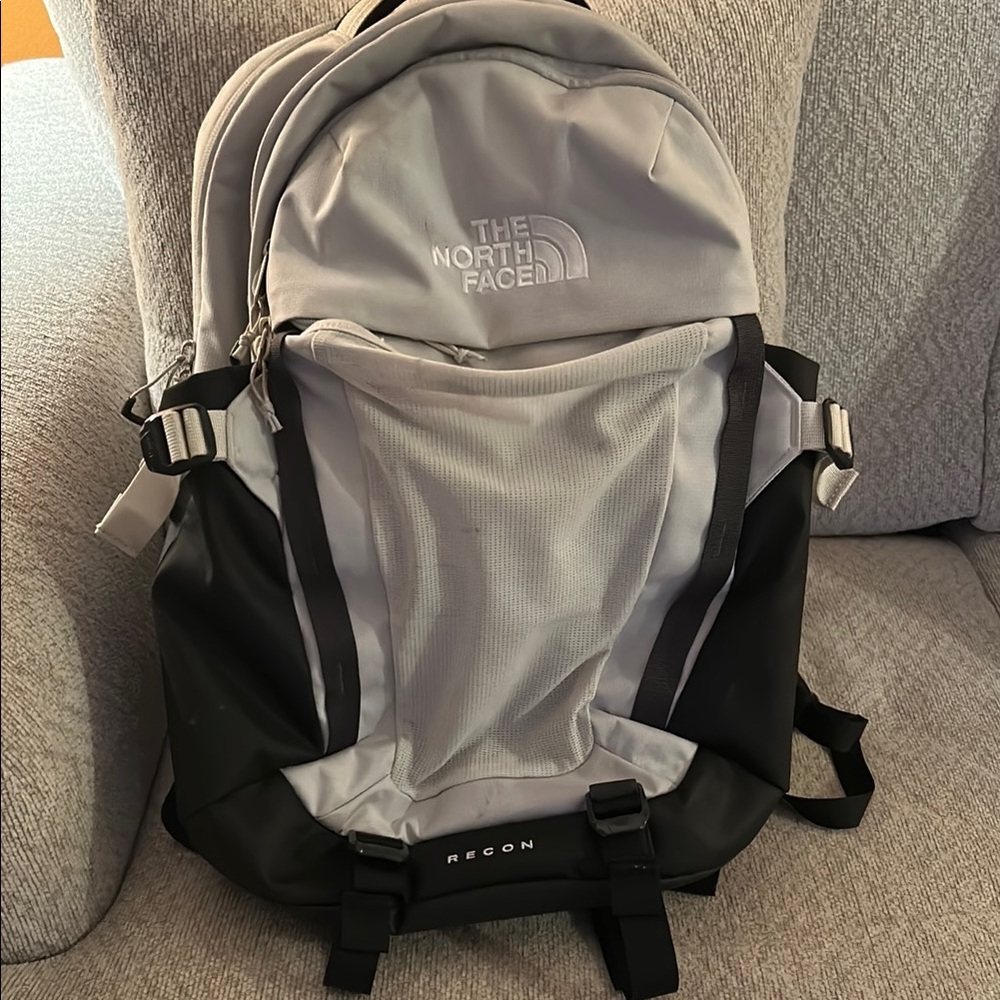 The North Face Light Gray and Black Backpack